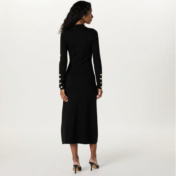 The Drop Women's Gold Button Sweater Midi Dress ~ Black - Picture 2 of 13